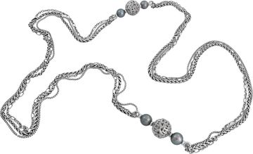 David Yurman Quatrefoil 4 Tahitian Pearl 2 Diamond Balls Multi Strand Necklace in sterling silver. Total Length: around 20 inches.
