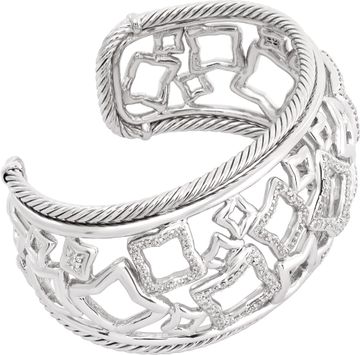 David Yurman Quatrefoil diamond and sterling silver bangle