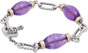 David Yurman sterling silver and amethyst beads Figaro bracelet