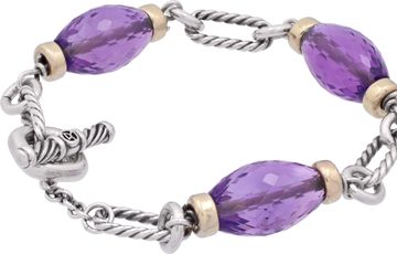 David Yurman sterling silver and amethyst beads Figaro bracelet
