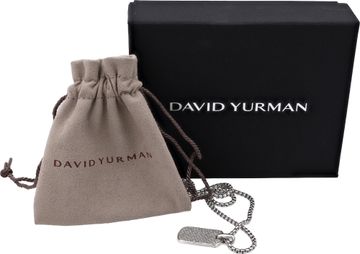 David Yurman Sterling Silver Box Chain Necklace with Diamond Pendant