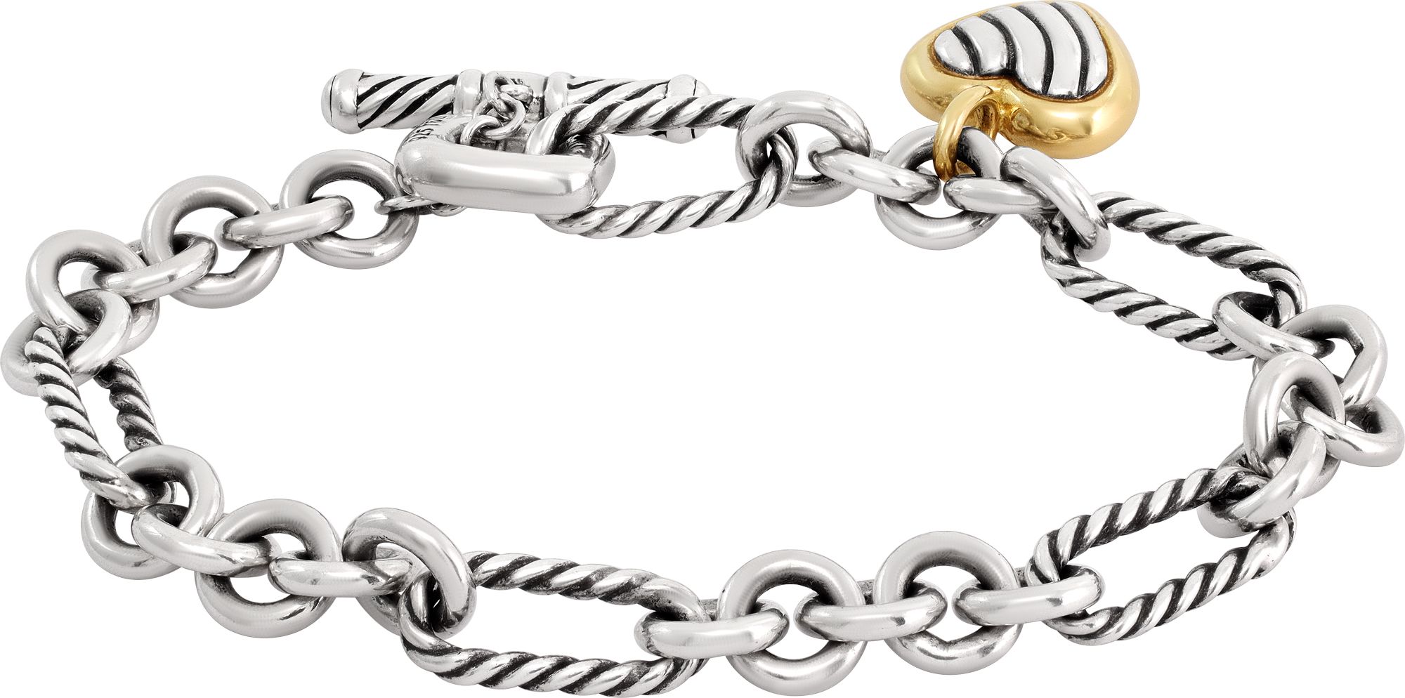 David Yurman Toggle Heart Charm Bracelet sterling silver 14k yellow gold