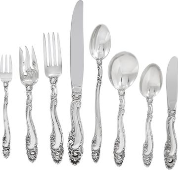 "DECOR" by Gorham pat. in 1953. 8 place setting for 12 (except the iced tea spoons) Sterling Silver Collection