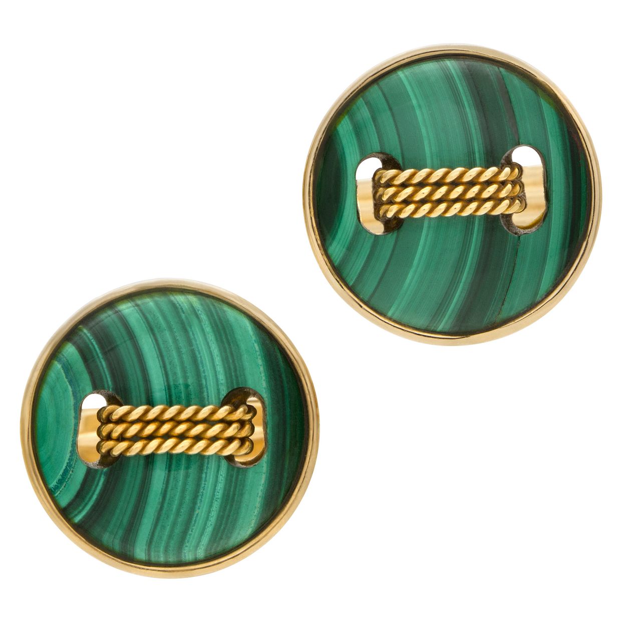 Button style Malachite cufflinks in 14k Gold | Gray & Sons Jewelers