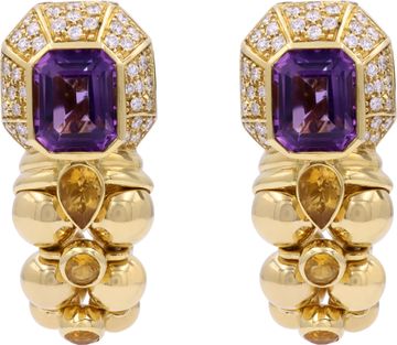 Diamond and amethyst earrings in 18k yellow gold