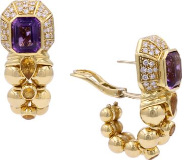 Diamond and amethyst earrings in 18k yellow gold