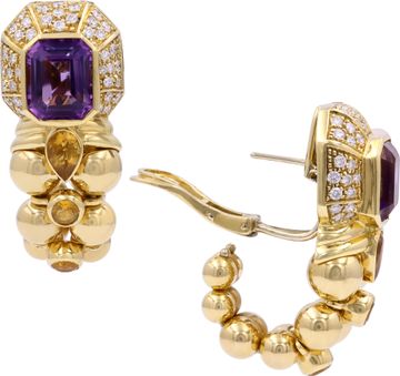 Diamond and amethyst earrings in 18k yellow gold