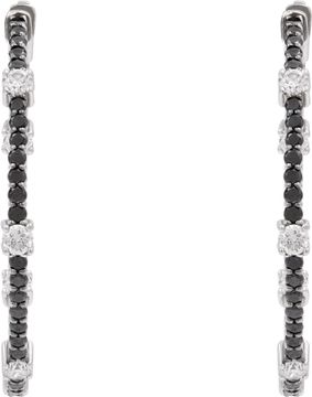 Diamond and black sapphire hoops in 14k white gold