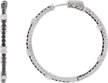 Diamond and black sapphire hoops in 14k white gold
