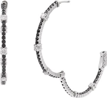 Diamond and black sapphire hoops in 14k white gold