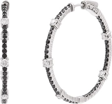 Diamond and black sapphire hoops in 14k white gold