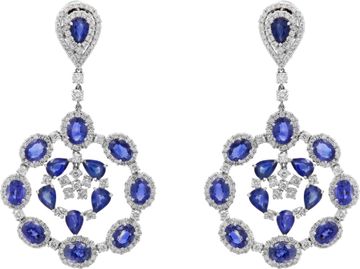 Diamond and Blue Sapphire Earrings in 18k White Gold