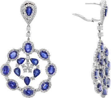 Diamond and Blue Sapphire Earrings in 18k White Gold