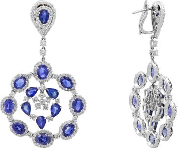 Diamond and Blue Sapphire Earrings in 18k White Gold