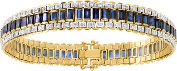 Diamond and blue sapphire line bracelet in 18k yellow gold Diamond and blue sapphire line bracelet in 18k yellow gold