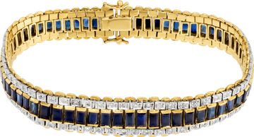 Diamond and blue sapphire line bracelet in 18k yellow gold