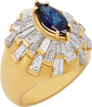 Diamond and blue sapphire ring in 18k