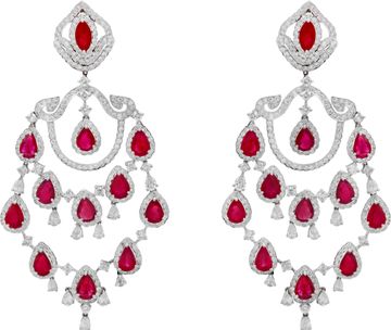 Diamond and Burma Ruby Earrings in 18k White Gold