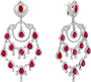 Diamond and Burma Ruby Earrings in 18k White Gold Diamond and Burma Ruby Earrings in 18k White Gold Earring Collection