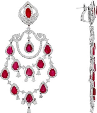 Diamond and Burma Ruby Earrings in 18k White Gold