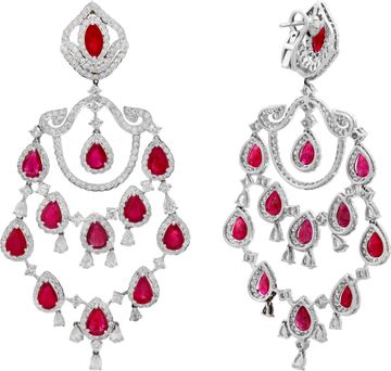 Diamond and Burma Ruby Earrings in 18k White Gold
