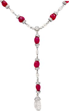 Diamond and Burma Ruby Necklace in 18k White Gold