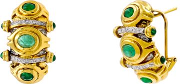Diamond and Emerald earrings in 18k yellow gold