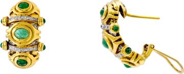 Diamond and Emerald earrings in 18k yellow gold