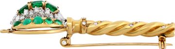 Diamond and Emerald Key Brooch/Pin/Pendant in 18k yellow gold