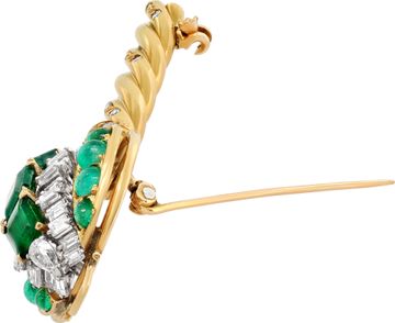 Diamond and Emerald Key Brooch/Pin/Pendant in 18k yellow gold