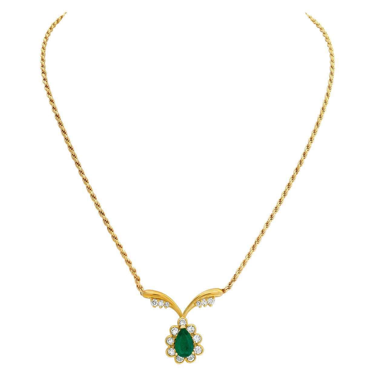 Diamond and emerald necklace set in 14k yellow gold | Gray \u0026 Sons, image size:1242x1242