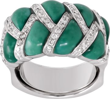 Diamond and green turquoise ring in 18k white gold signed "Orotrend" Diamond and green turquoise ring in 18k white gold signed "Orotrend"