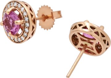 Diamond and pink sapphire stud earrings in 14k rose gold