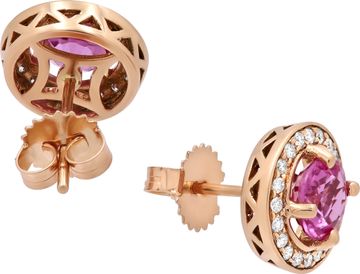 Diamond and pink sapphire stud earrings in 14k rose gold