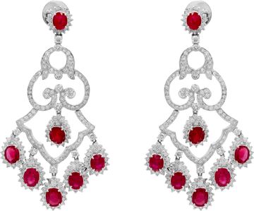 Diamond and Ruby Earrings in 18k White Gold
