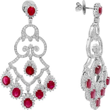 Diamond and Ruby Earrings in 18k White Gold