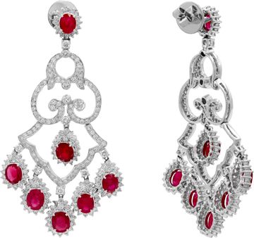 Diamond and Ruby Earrings in 18k White Gold