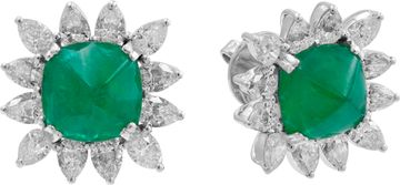 Diamond and Zambian Cushion Emerald Earrings in Platinum Diamond and Zambian Cushion Emerald Earrings in Platinum Earring Collection