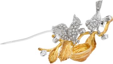 Diamond Bird Brooch  all set in 18k white and yellow gold
