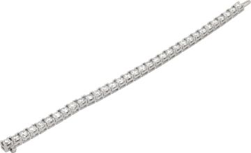 Diamond line bracelet in platinum - 13.75 carats in round brilliant cut diamonds