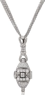 Diamond cocktail watch made into pendant in platinum on an 18k white gold chain Diamond cocktail watch made into pendant in platinum on an 18k white gold multi strand chain Necklace Collection