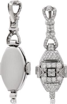 Diamond cocktail watch made into pendant in platinum on an 18k white gold chain