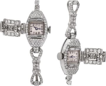 Diamond cocktail watch made into pendant in platinum on an 18k white gold chain