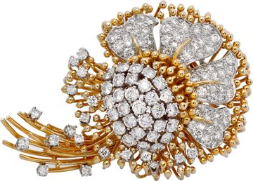 Diamond Flower Brooch in 18k Yellow and White gold