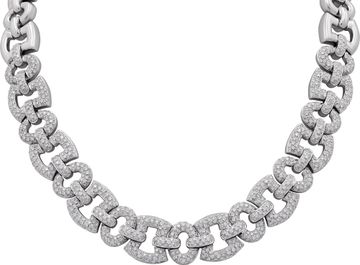 Diamond geometric link necklace in 18k white gold