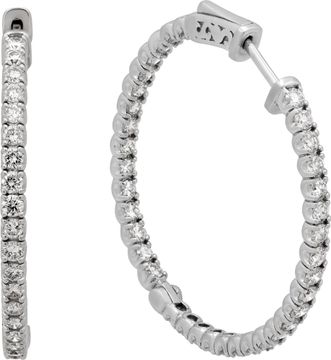 Diamond hoop earring in 14k white gold