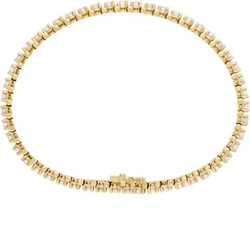 Diamond line bracelet in 14k yellow gold with over 4 carats in round diamonds (I-J color, SI clarity).