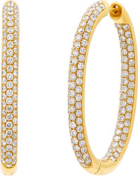Diamond Oval Hoop Earrings in 18k Yellow Gold Earring Collection