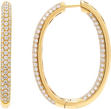 Diamond Oval Hoop Earrings in 18k Yellow Gold