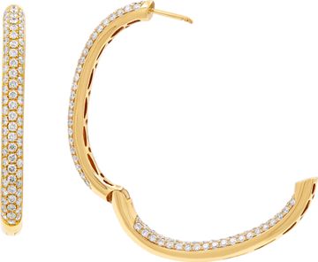 Diamond Oval Hoop Earrings in 18k Yellow Gold